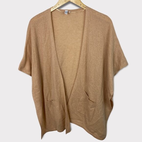 NEW Nordstrom 100% Cashmere Ruana Beige Tan Open Front Cardigan Pockets Minimal - Picture 6 of 13